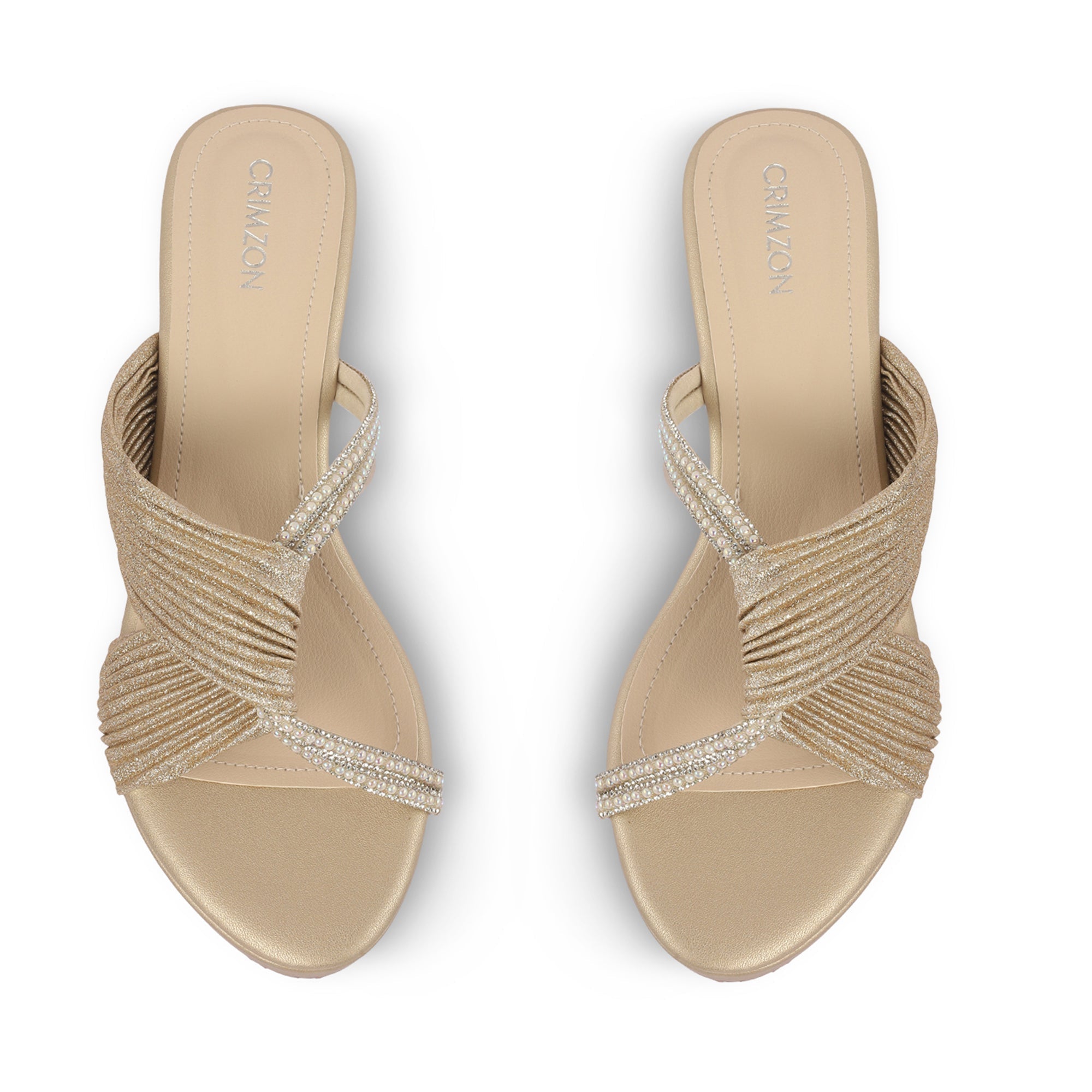 Crimzon - Silver Wedges with Pearl and Diamond Studded Lace Crimzon - Silver Wedges with Pearl and Diamond Studded Lace