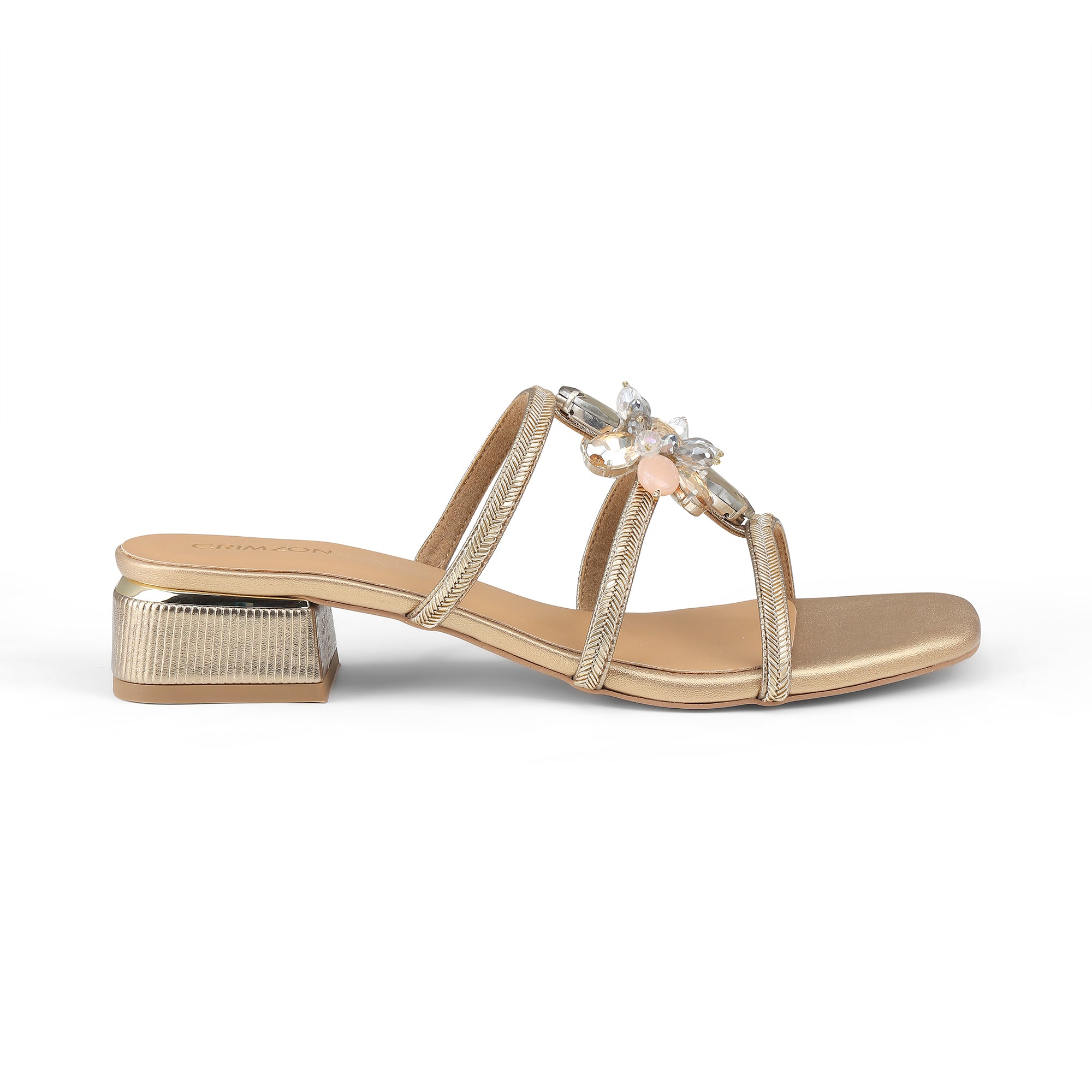 Crimzon - Metallic Straps Bronze Block Heels 1 Inch Height  Crimzon - Metallic Straps Bronze Block Heels 1 Inch Height