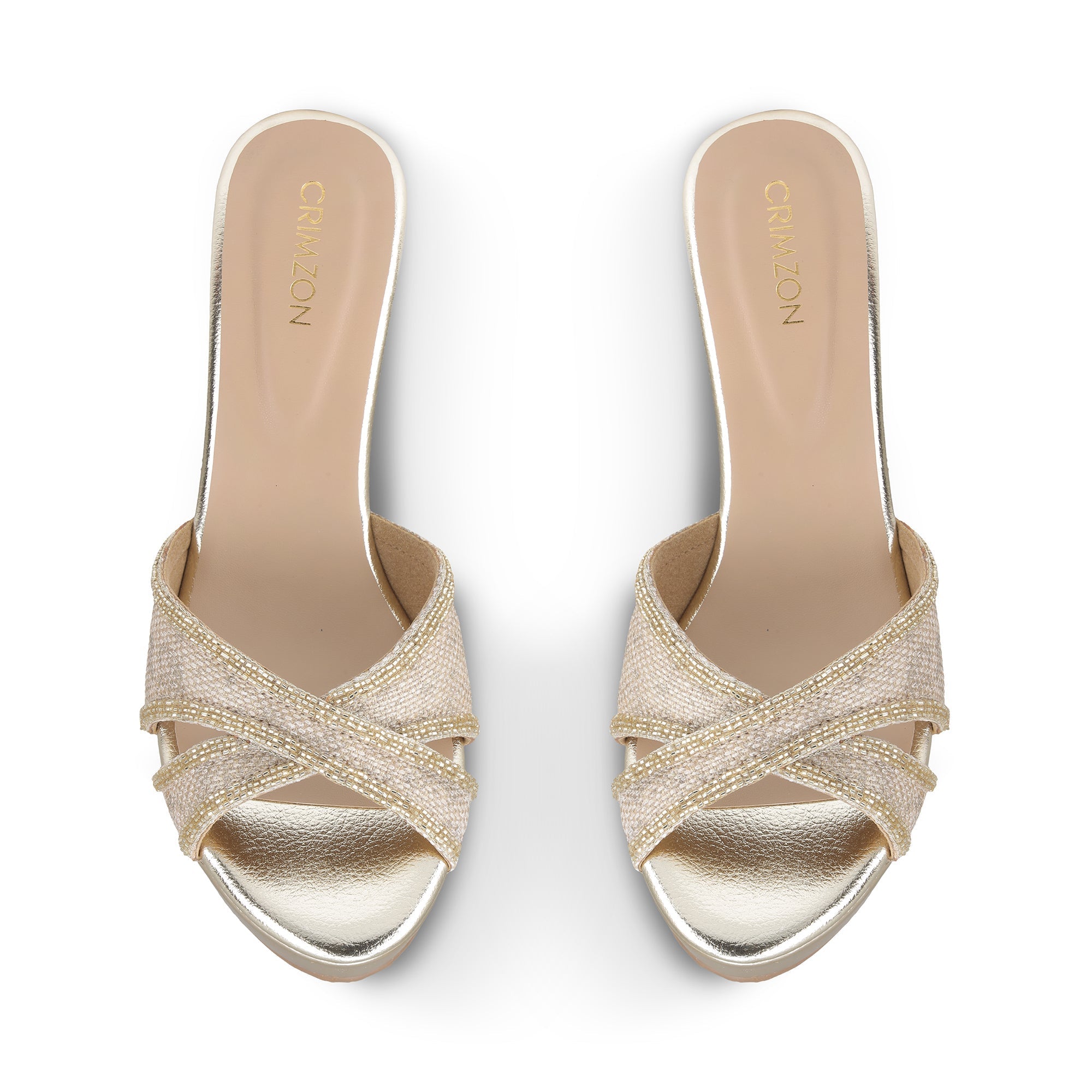 Crimzon - Gold Wedge Sandals with Pearl Lace Crimzon - Gold Wedge Sandals with Pearl Lace