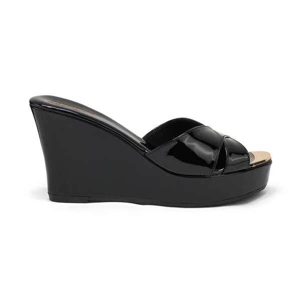 Aiyana- Black Wedges Side Angle