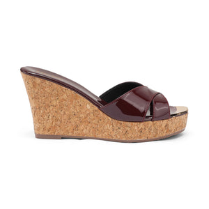 Aiyana- Burgundy Cork Heel Single Wedges Side Angle