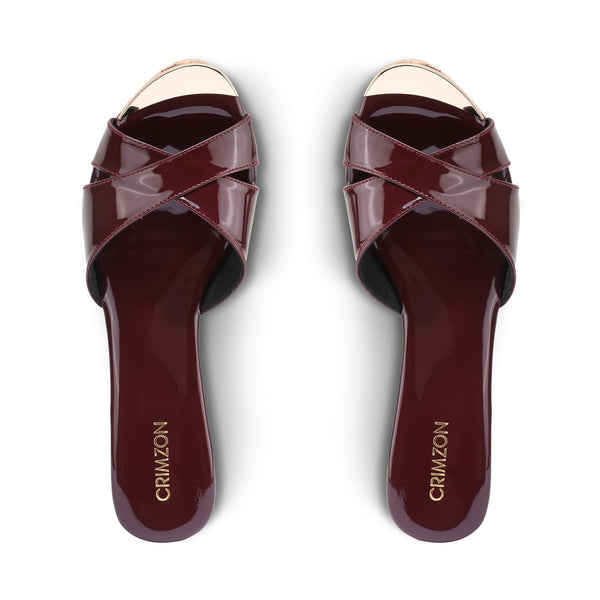 Aiyana- Burgundy Cork Heel Two Wedges Top Angle