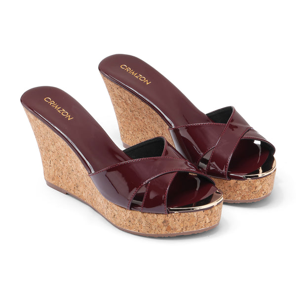 Aiyana- Burgundy Cork Heel Two Wedges