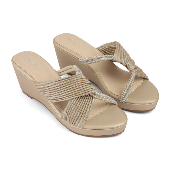 Crimzon -  Silver Wedges Sandals with Crisscross Glitter Straps