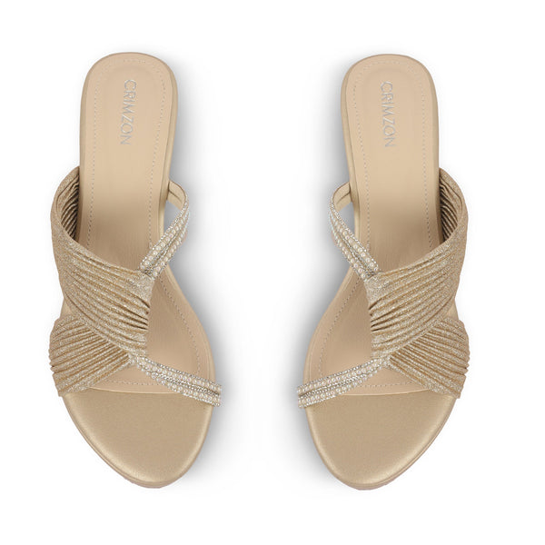 Crimzon - Silver Wedges with Pearl and Diamond Studded Lace