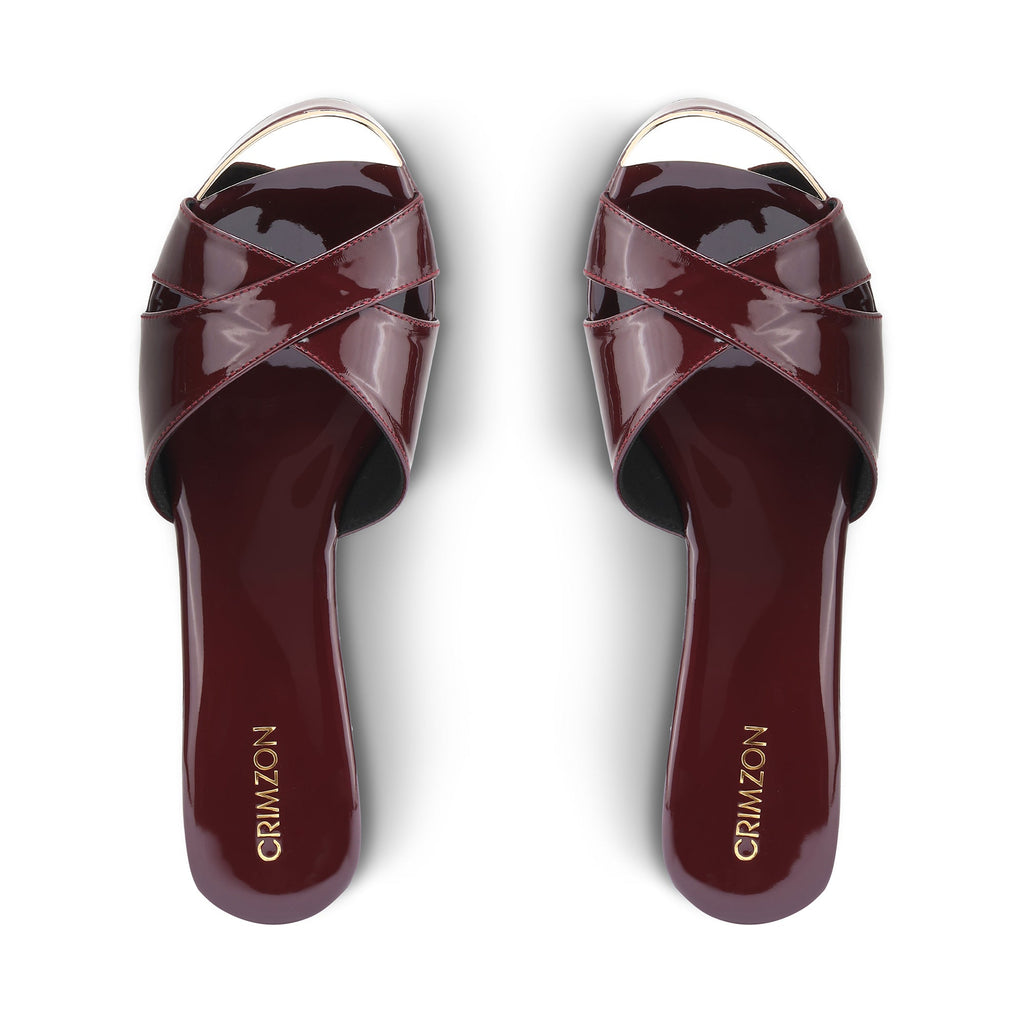 Aiyana- Burgundy Single Wedges Top Angle
