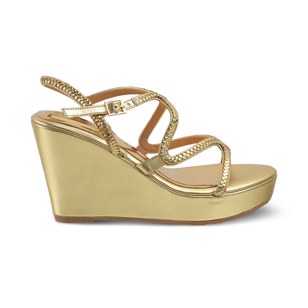 Alica- Gold Wedges Side Angle