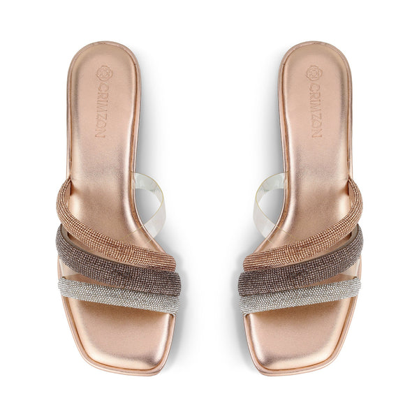 Crimzon - Rose Gold Block Heels Tri-Color Strap Top View