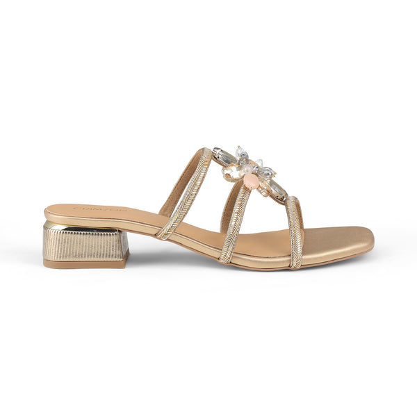 Crimzon - Metallic Straps Bronze Block Heels 1 Inch Height 